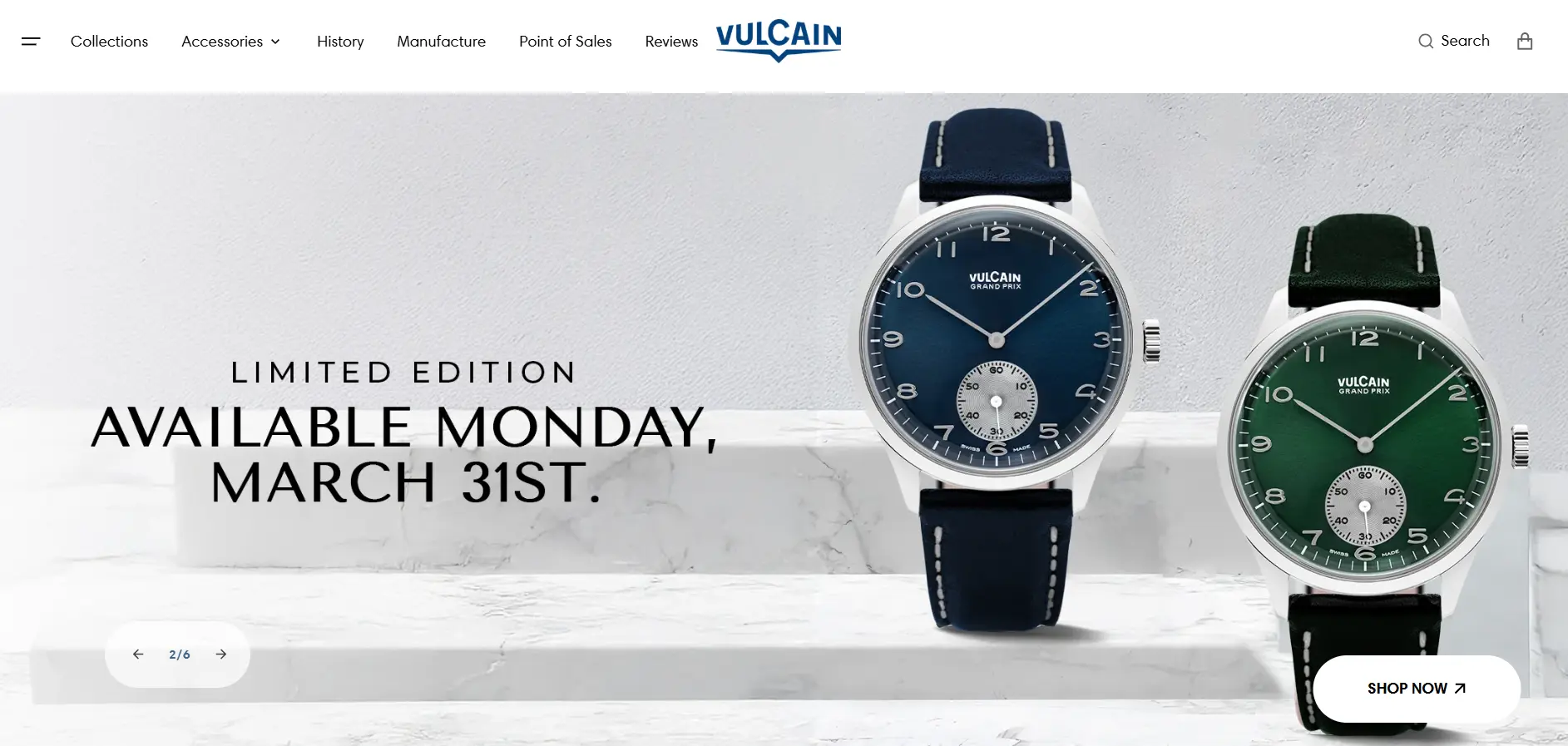 Vulcain Watches Shopify homepage featuring limited edition watches